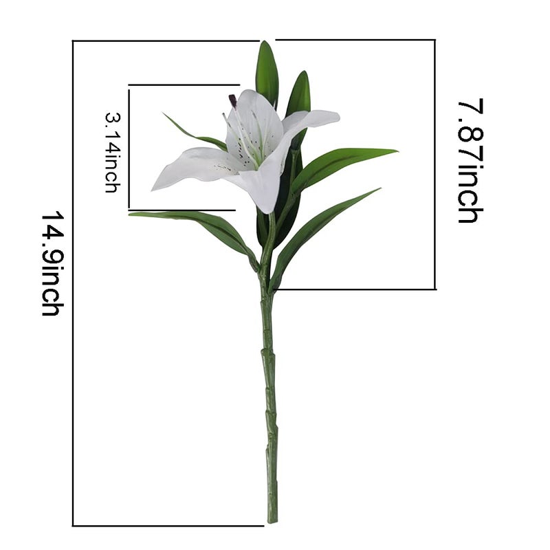 AntranStore 7 Pcs Artificial Lily Flowers Artificial Lilies Flowers for Home Wedding Bouquets Home Hotel Party Decor Graves Arrangement (White) - Image 3